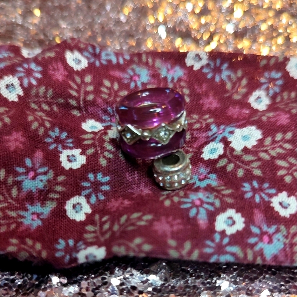 One Round Purple Resin Bead and One Small Round Silver Crystal Spacer!